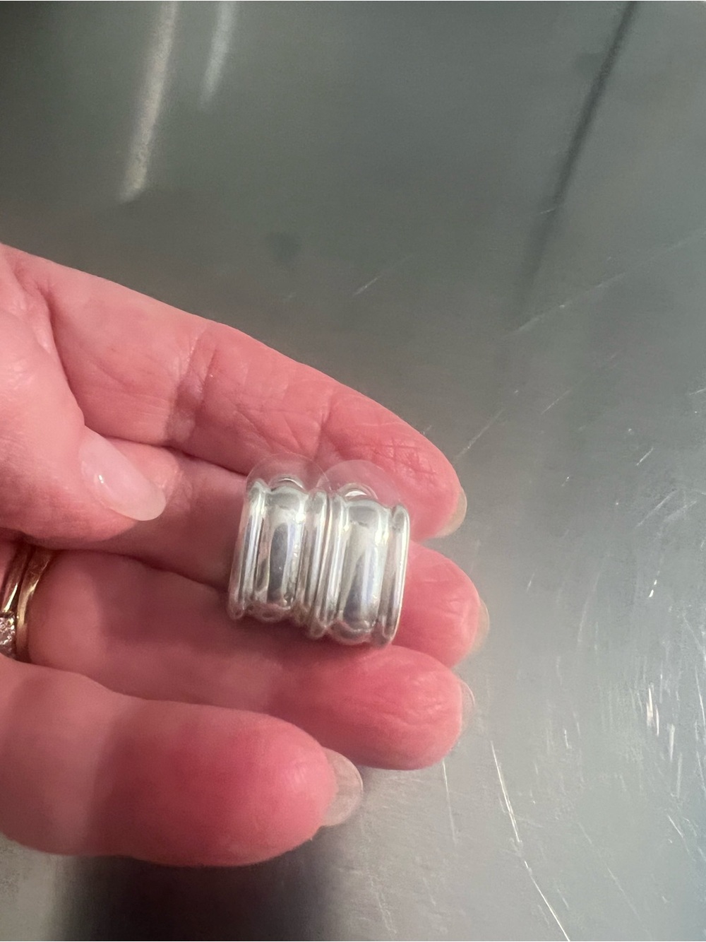Sterling Silver Heavy Squared  Ribbed Post Earrings